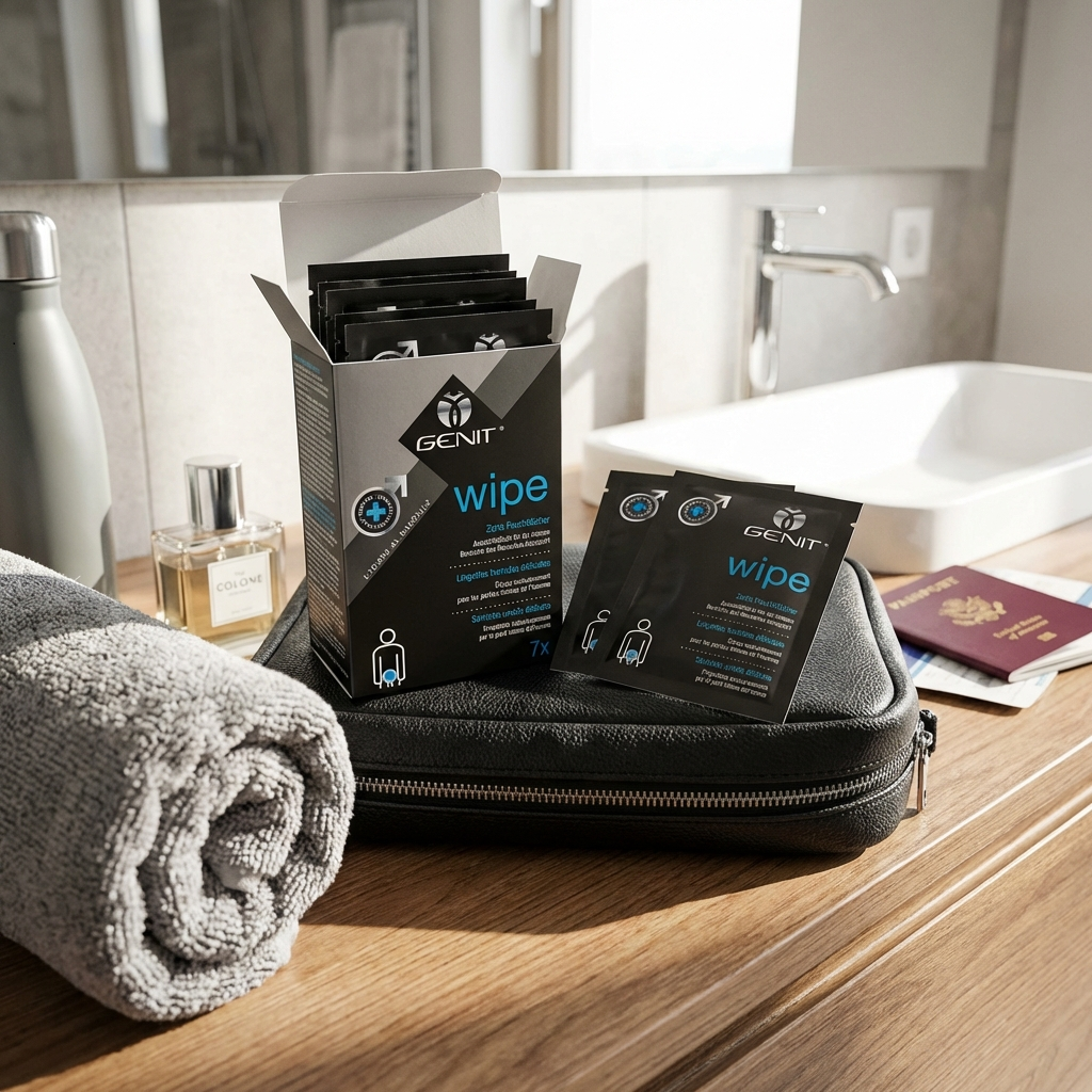 Genitwipe für unterwegs und auf reisen, Feuchtücher Intimhygiene Männer